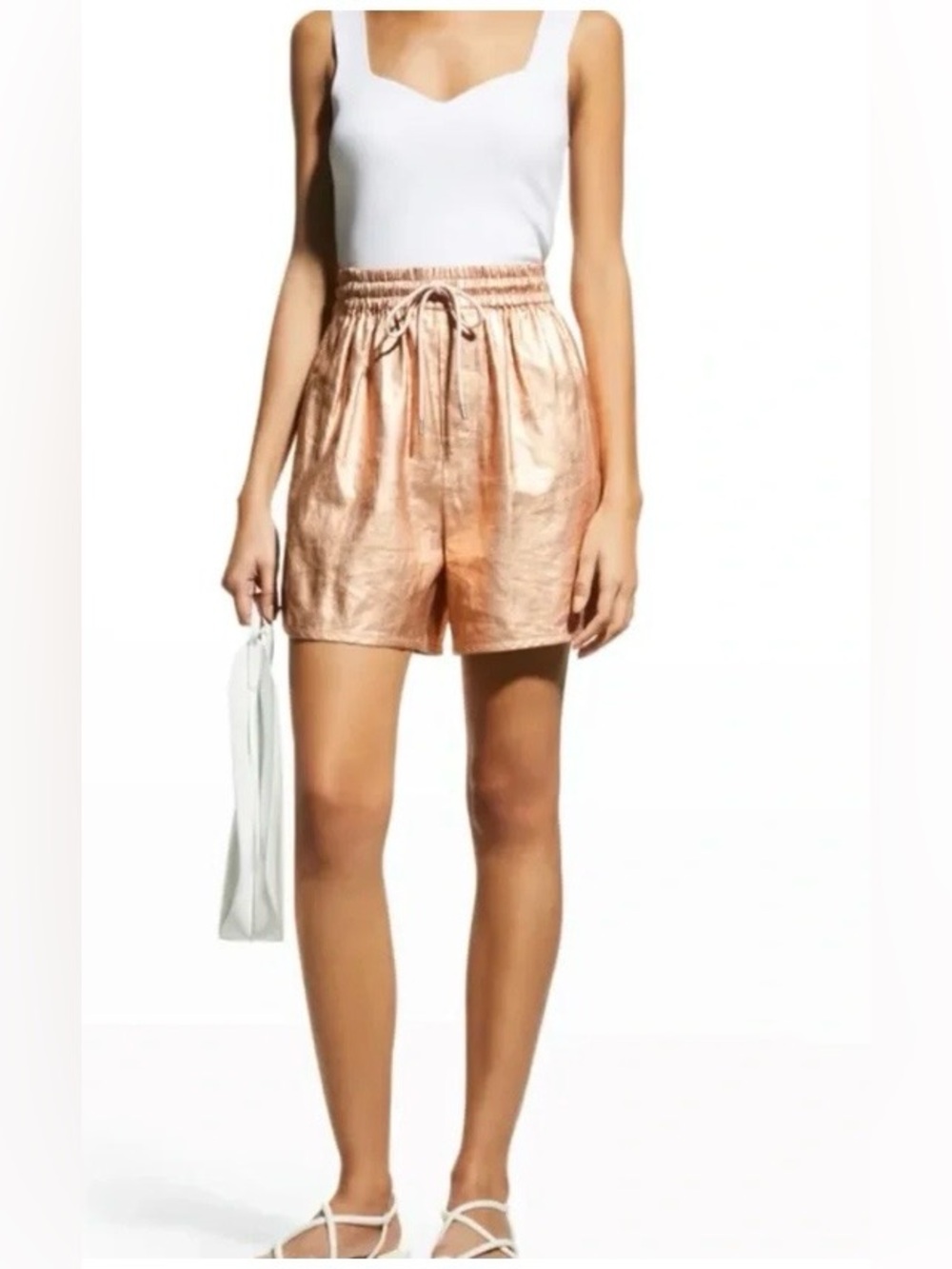 ALC Ryder metallic linen shorts in rose gold - Picture 2 of 7